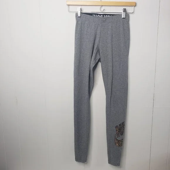 NIKE GOLD DOT LOGO GREY FULL LENGTH LEGGINGS WOMEN'S SIZE X-SMALL - Picture 1 of 10